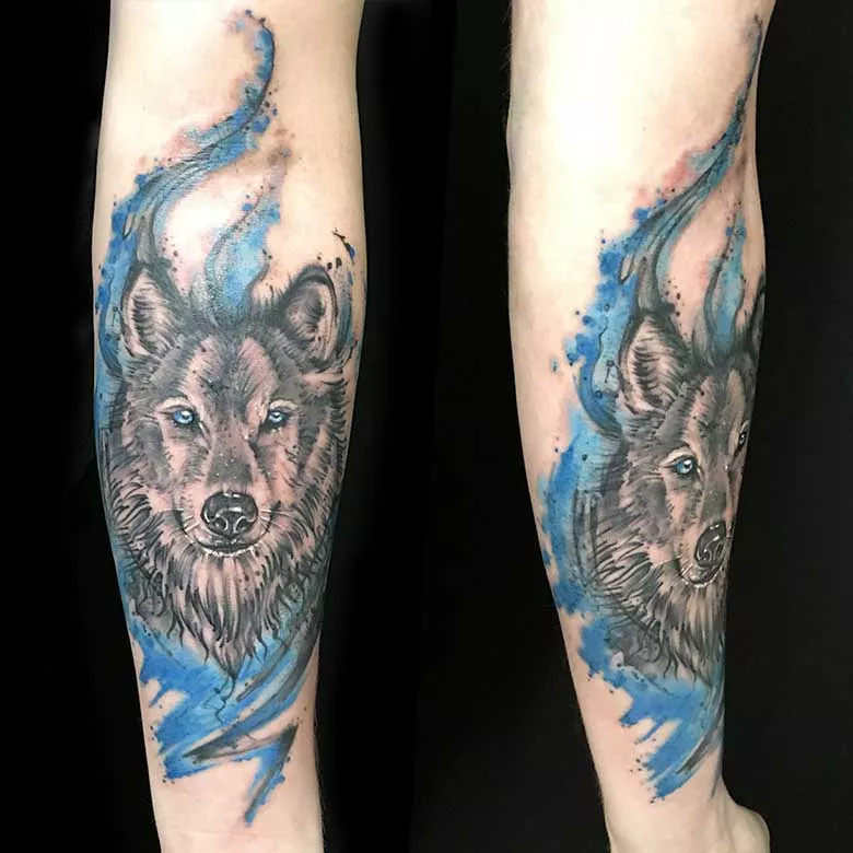 Wolf tattoo watercolor style tattoostudio münchen