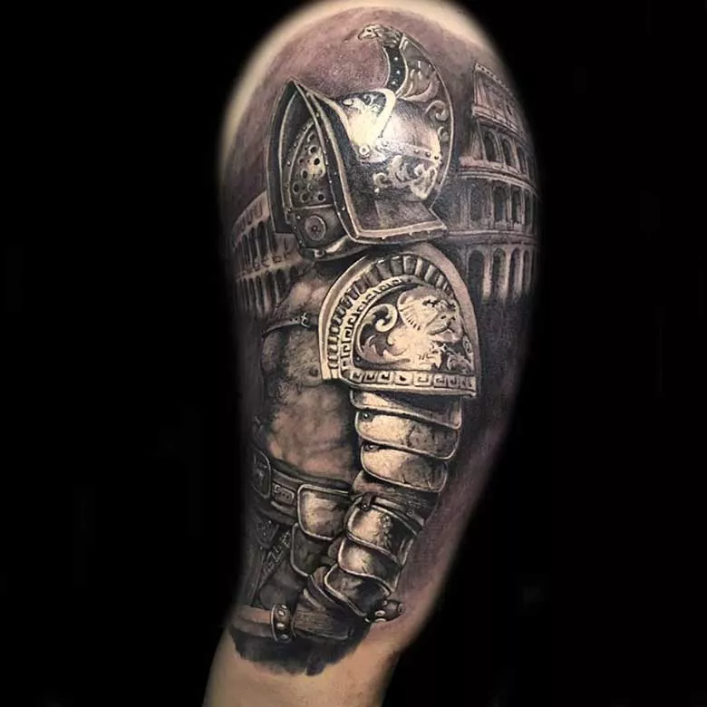 realistic Gladiator Rüstung Tattoo Kolosseum