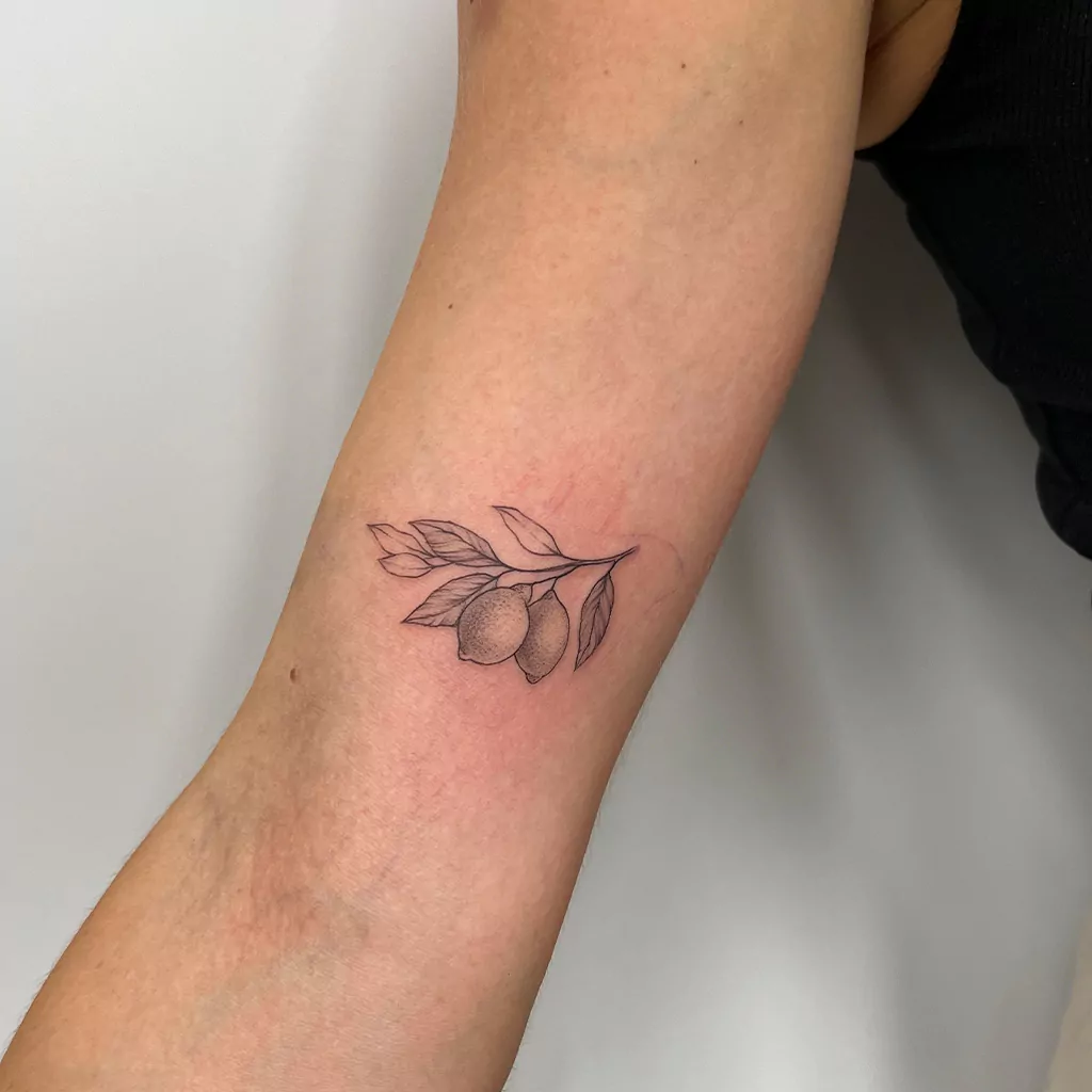 Filigrane Zitronenzweig Tätowierung - Fineline Tattoo München