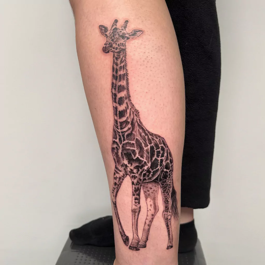 fineline tattoo einer Giraffe
