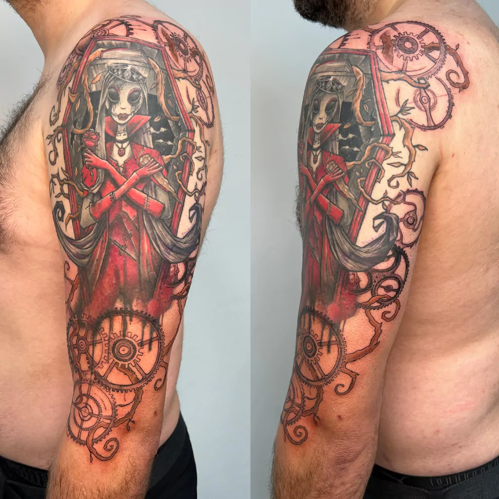 realistic tattoo eines Plattencovers